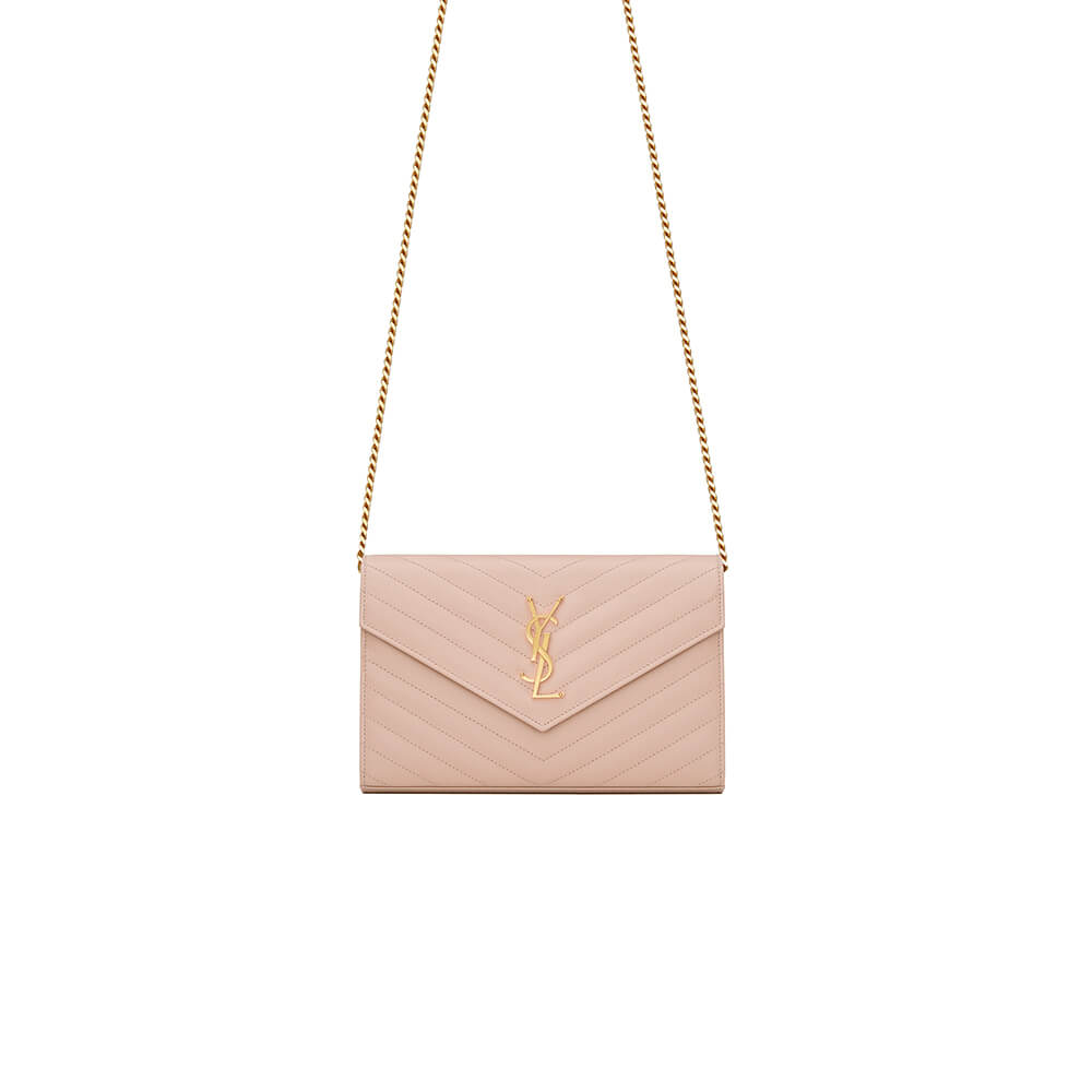 CASSANDRE MATELASSÉ CHAIN WALLET IN GRAIN DE POUDRE EMBOSSED LEATHER
